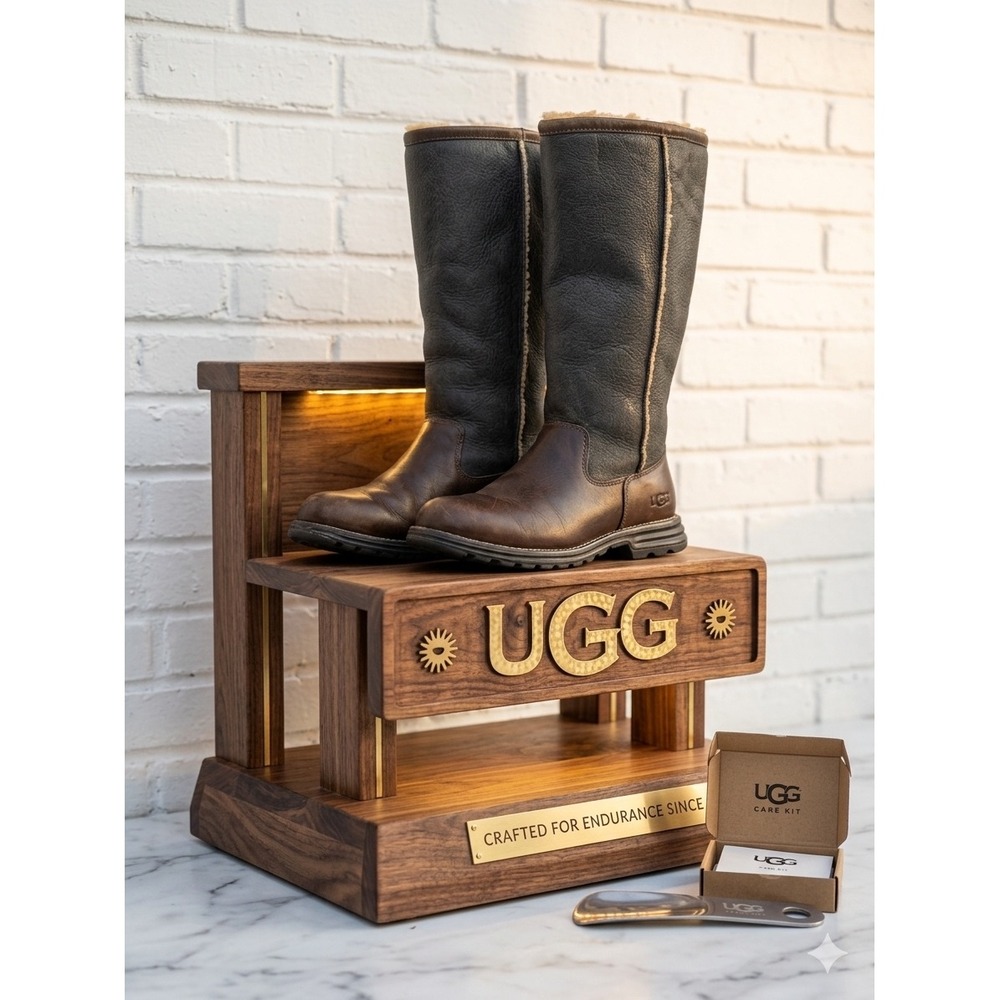 Rare 🖤🤎🖤UGG rugged Sunburst Tall Bomber Leather‎  sheepskin Boots Brown -7